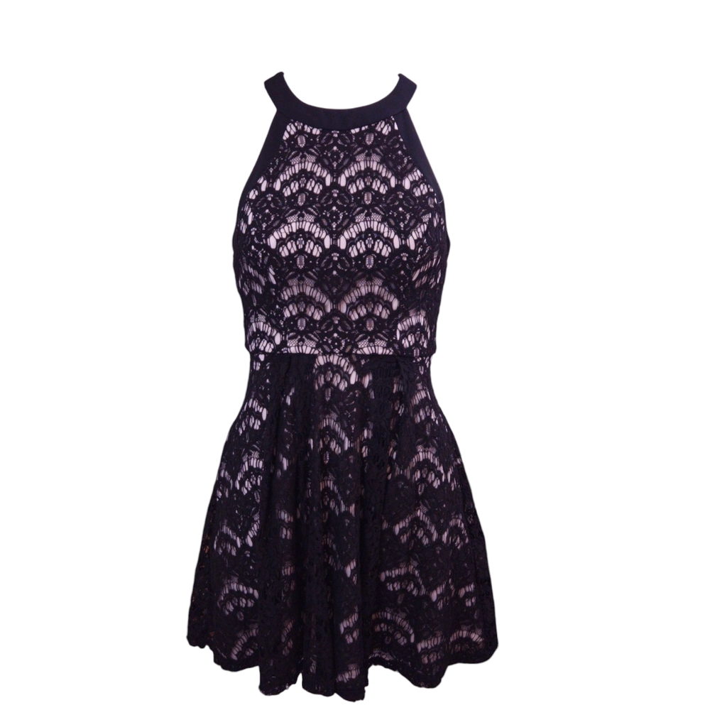 Elegant Black Lace Dress With Nude Lining, Size 0